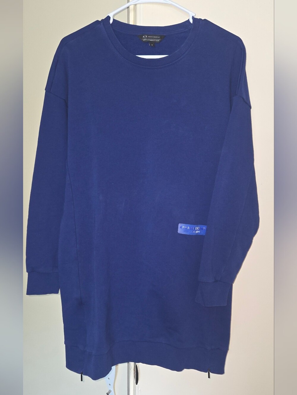 Armani Exchange Royal Blue Crewneck Sweatshirt Dress With Zipper Accents Sz M